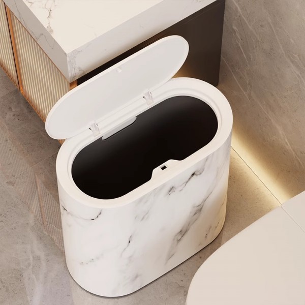 Cross border oval press type elastic lid garbage bin, bathroom crevice plastic bin, classified storage paper basket, household bin