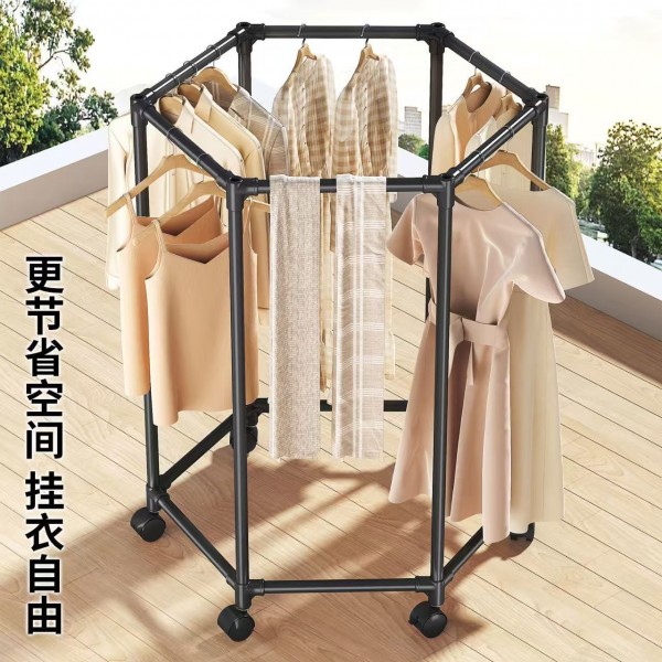 Rotating movable drying rack, balcony push-pull hanging rack, hexagonal drying rack