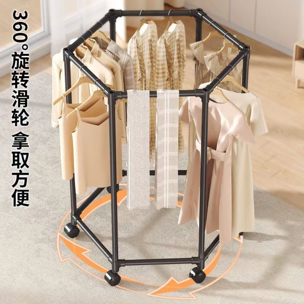 Rotating movable drying rack, balcony push-pull hanging rack, hexagonal drying rack