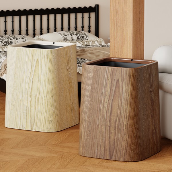 Wood grain trash can, home living room, bedroom, antique style, high-end, light luxury, paper basket, office, hotel sanitary bin