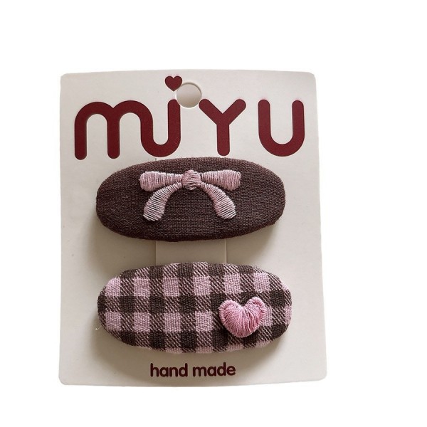 Korean fabric sweet coffee pink children's bow side hair clip with bangs, checkered star hair string hair accessory