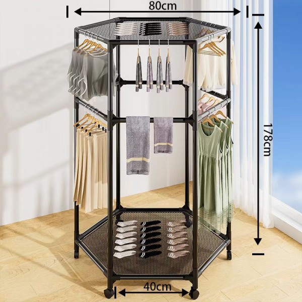 Rotating movable drying rack, balcony push-pull hanging rack, hexagonal drying rack