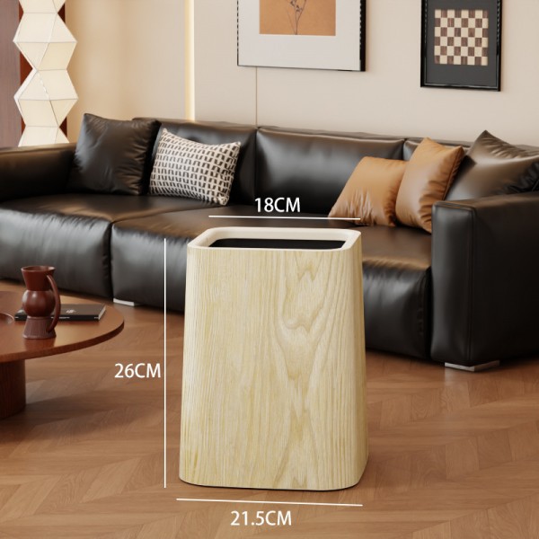 Wood grain trash can, home living room, bedroom, antique style, high-end, light luxury, paper basket, office, hotel sanitary bin