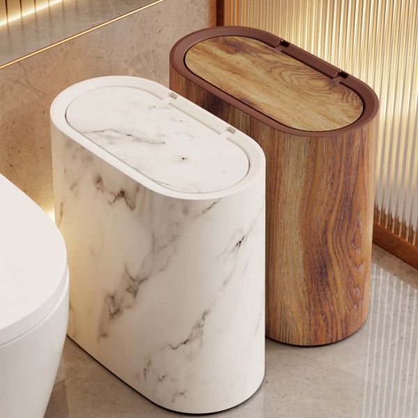 Cross border oval press type elastic lid garbage bin, bathroom crevice plastic bin, classified storage paper basket, household bin