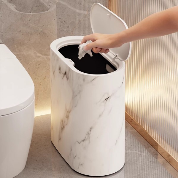 Cross border oval press type elastic lid garbage bin, bathroom crevice plastic bin, classified storage paper basket, household bin