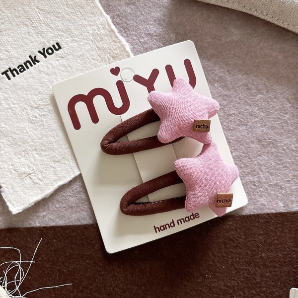 Korean fabric sweet coffee pink children's bow side hair clip with bangs, checkered star hair string hair accessory