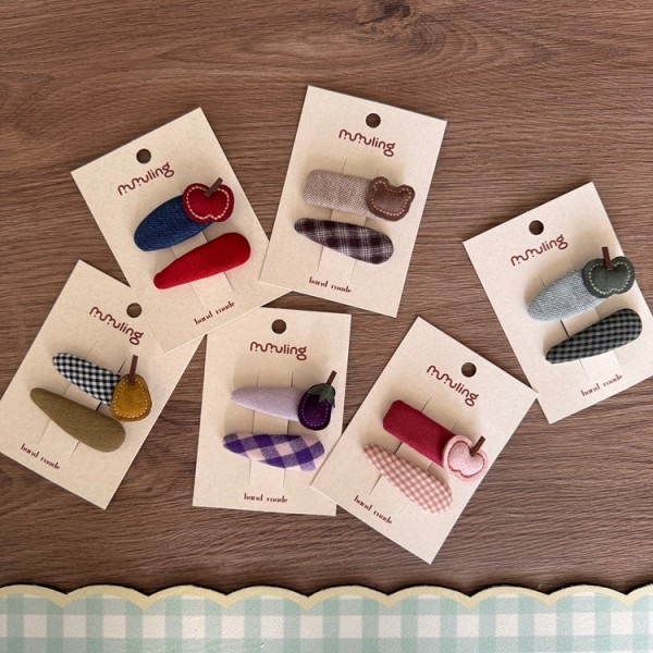 Korean version of new children's hair clip with grid pattern, fruit edge clip, girls' BB clip, hair clip edge clip, bangs clip, color blocked hair accessory