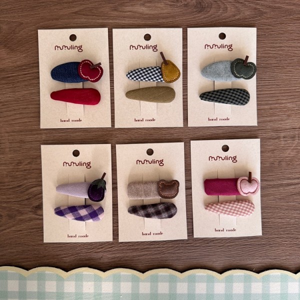 Korean version of new children's hair clip with grid pattern, fruit edge clip, girls' BB clip, hair clip edge clip, bangs clip, color blocked hair accessory