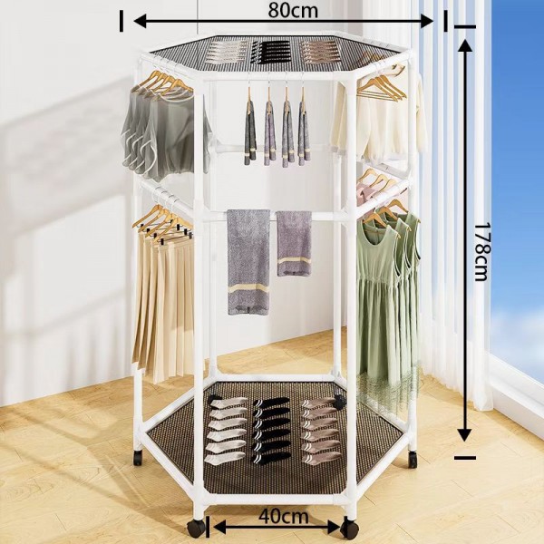 Rotating movable drying rack, balcony push-pull hanging rack, hexagonal drying rack