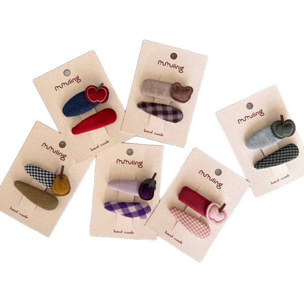 Korean version of new children's hair clip with grid pattern, fruit edge clip, girls' BB clip, hair clip edge clip, bangs clip, color blocked hair accessory