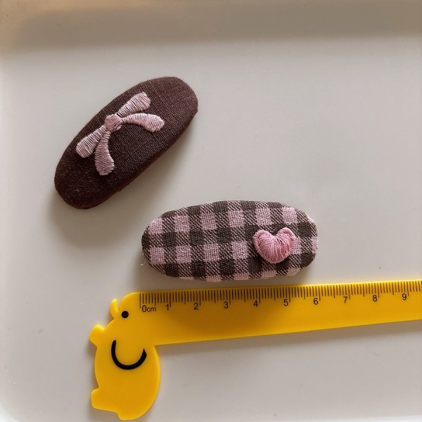 Korean fabric sweet coffee pink children's bow side hair clip with bangs, checkered star hair string hair accessory