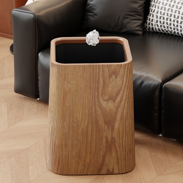 Wood grain trash can, home living room, bedroom, antique style, high-end, light luxury, paper basket, office, hotel sanitary bin