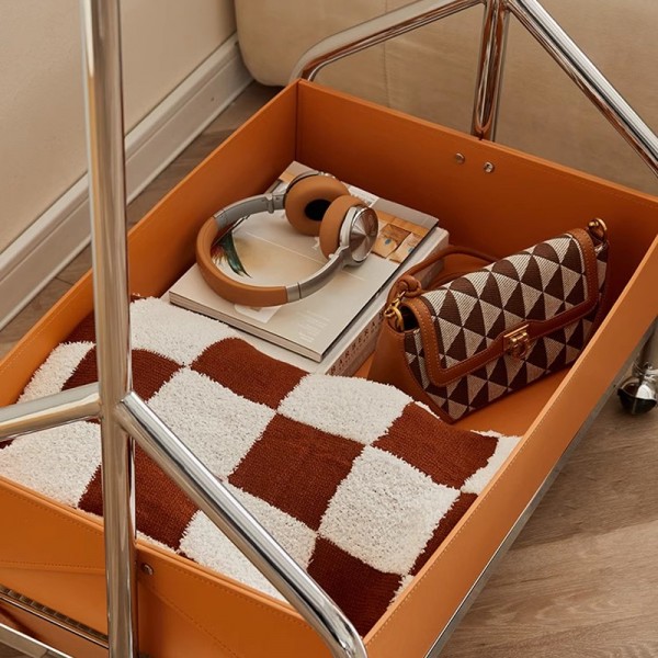 Blue Clothing Rack Designer Luxury Leather Pocket Home Movable High-end Floor Standing Clothes Rack