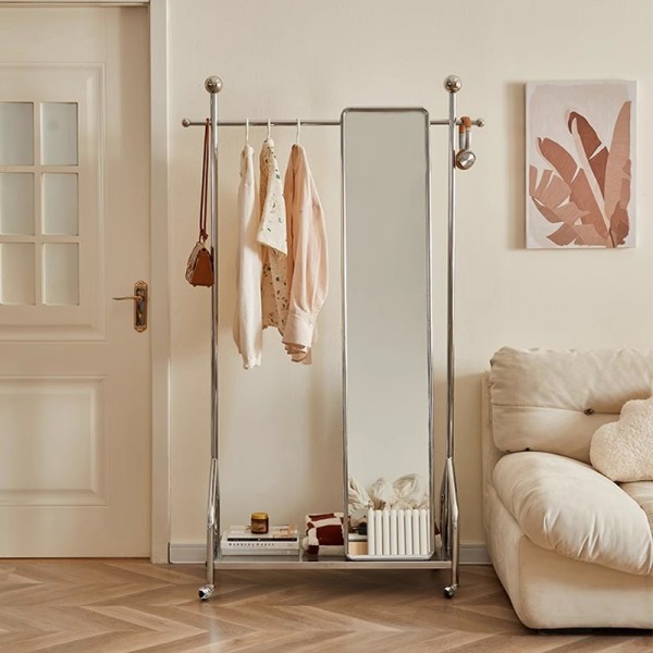 Movable full-length mirror, light luxury stainless steel, insulated, floor-standing, dual-purpose combination
