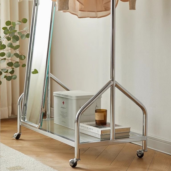 Movable full-length mirror, light luxury stainless steel, insulated, floor-standing, dual-purpose combination