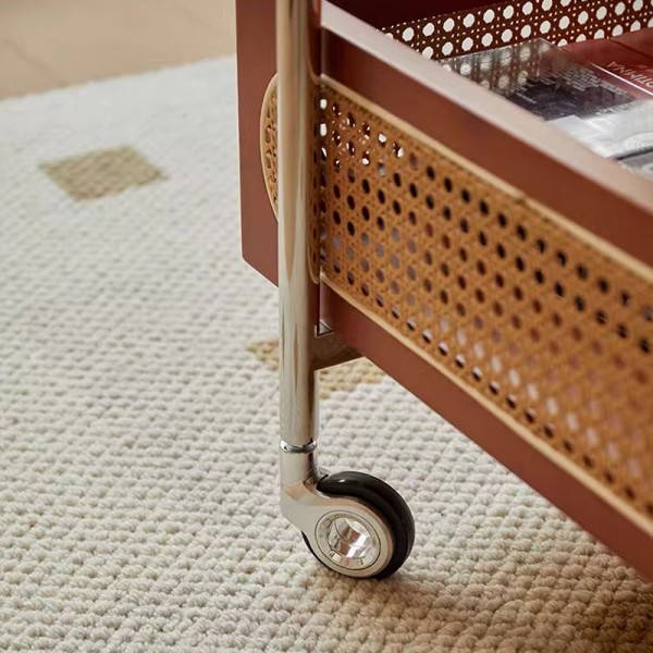 Wicker Push Cart Stainless Steel Vintage Internet Celebrity Snack Cart Mobile Food Cart Side Table