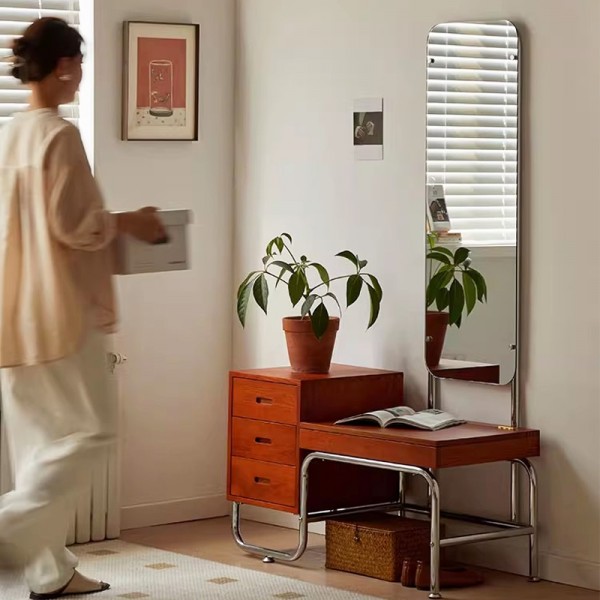 Floor-standing mirror, trendy, light luxury, solid wood, integrated dressing table, antique-style dressing mirror