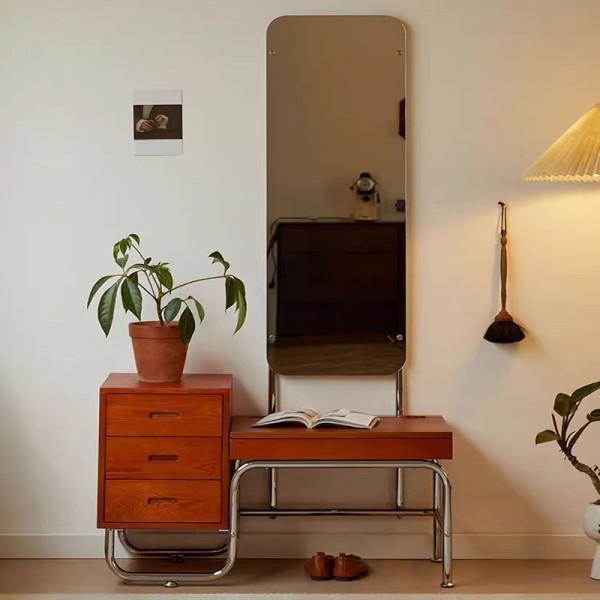 Floor-standing mirror, trendy, light luxury, solid wood, integrated dressing table, antique-style dressing mirror