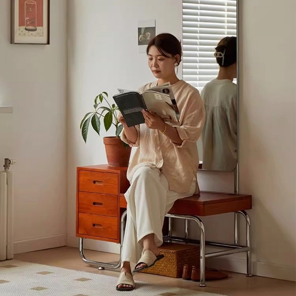 Floor-standing mirror, trendy, light luxury, solid wood, integrated dressing table, antique-style dressing mirror