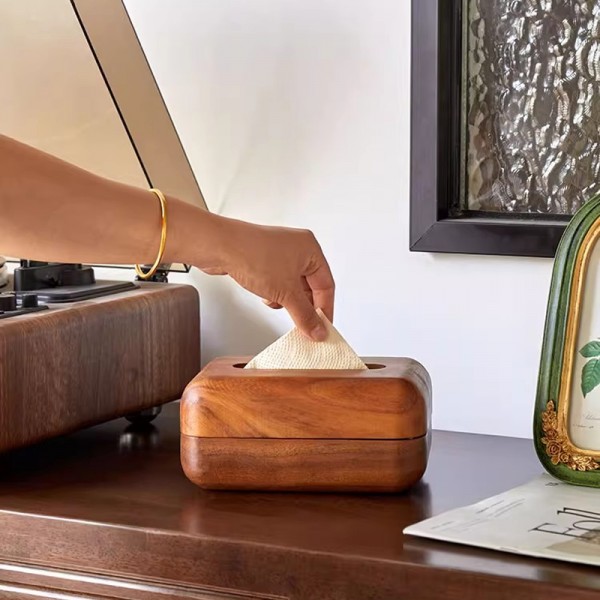 Walnut Wood Tissue Box Living Room Dining Table High-end Light Luxury Solid Wood Creative Small TV Storage