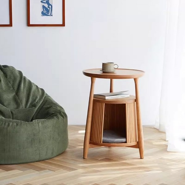 Solid wood living room coffee table, small table, Nordic cherry wood side table, sofa, round creative table