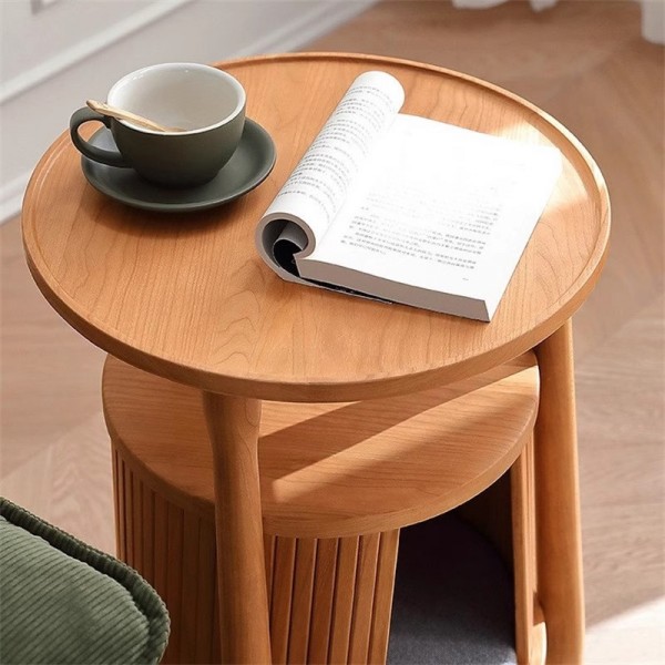 Solid wood living room coffee table, small table, Nordic cherry wood side table, sofa, round creative table
