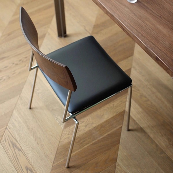 Black Walnut Antique Stainless Steel Dining Table and Chairs with Armrests, Genuine Leather Upholstered Solid Wood Backrest Chairs