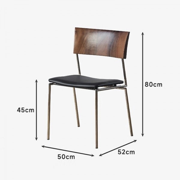 Black Walnut Antique Stainless Steel Dining Table and Chairs with Armrests, Genuine Leather Upholstered Solid Wood Backrest Chairs