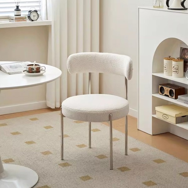 Dining chair, luxury backrest chair, modern minimalist lambswool makeup chair, designer dressing stool