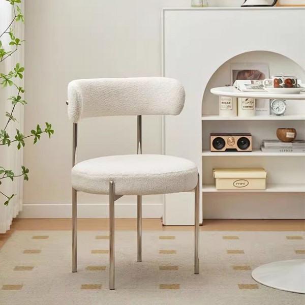 Dining chair, luxury backrest chair, modern minimalist lambswool makeup chair, designer dressing stool