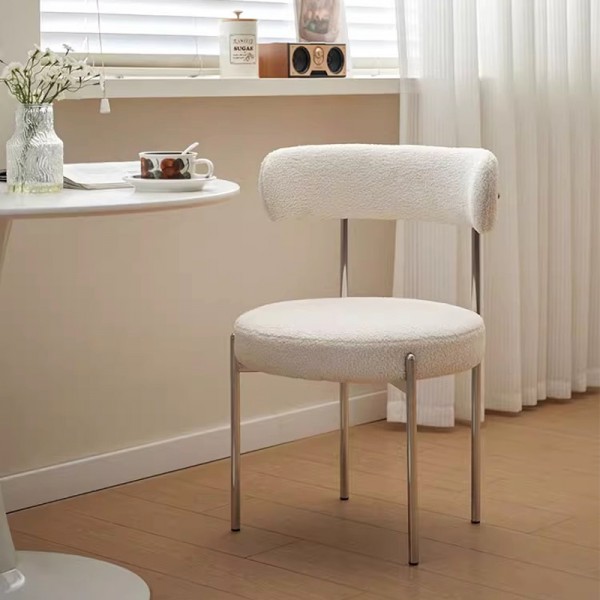 Dining chair, luxury backrest chair, modern minimalist lambswool makeup chair, designer dressing stool
