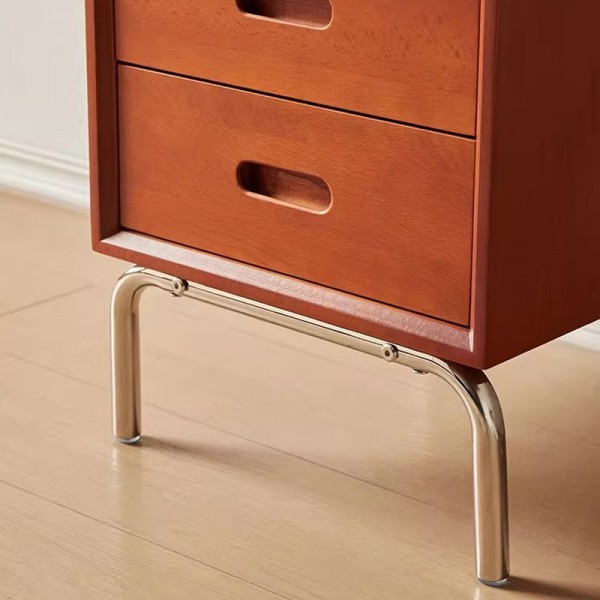 Bedside table, solid wood bedroom, ultra-narrow retro brown bedside cabinet, stainless steel, minimalist design