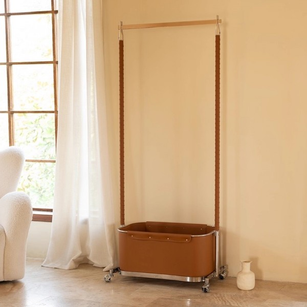 Clothes rack with hanging clothes, movable stainless steel bedroom floor-standing household dirty clothes basket storage