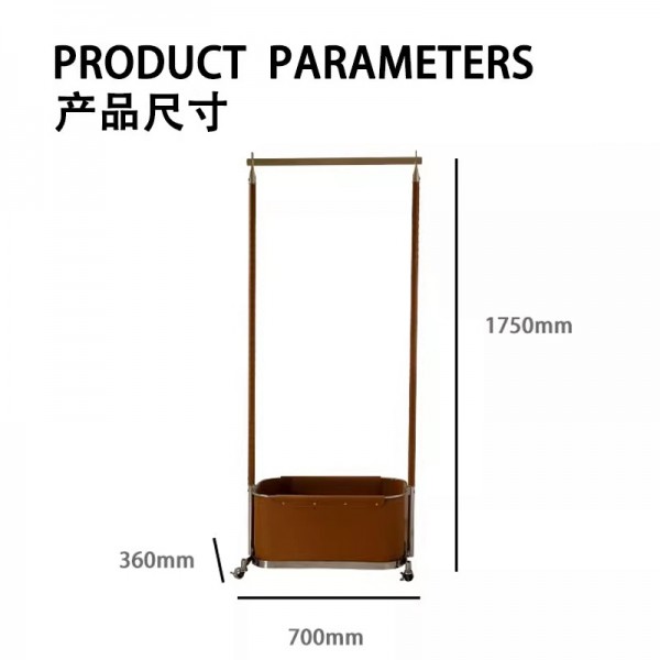 Clothes rack with hanging clothes, movable stainless steel bedroom floor-standing household dirty clothes basket storage