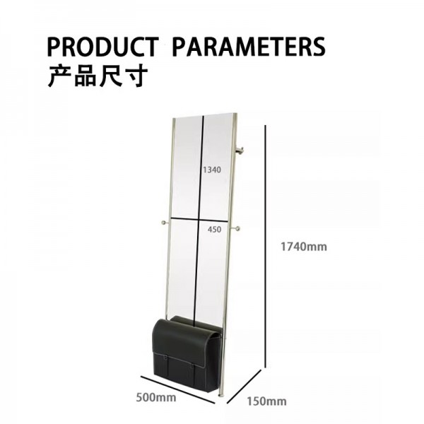 Wall-mounted mirror, Instagram-style full-length mirror, stainless steel dressing mirror, bedroom storage floor mirror