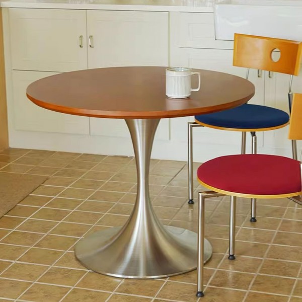 Round solid wood stainless steel luxury round retro dining table and chair set