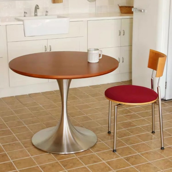 Round solid wood stainless steel luxury round retro dining table and chair set