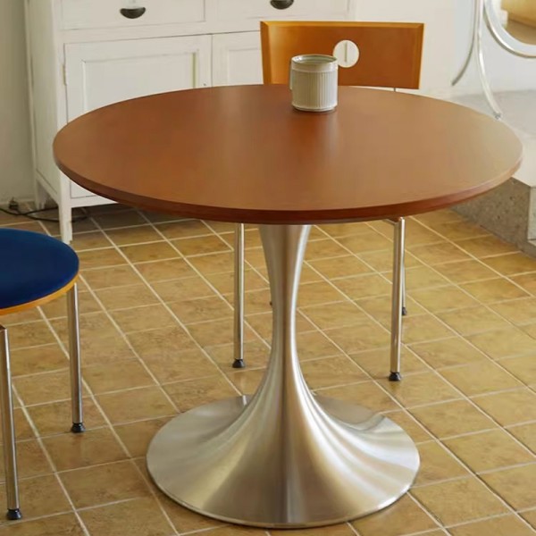 Round solid wood stainless steel luxury round retro dining table and chair set