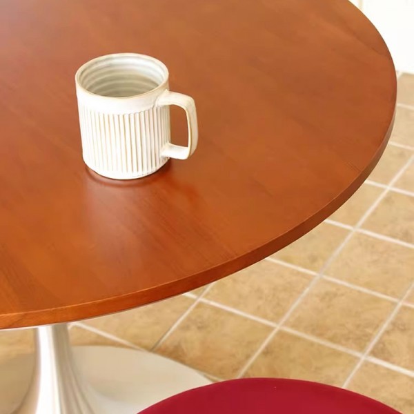 Round solid wood stainless steel luxury round retro dining table and chair set