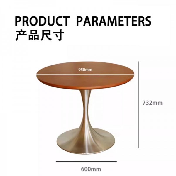 Round solid wood stainless steel luxury round retro dining table and chair set