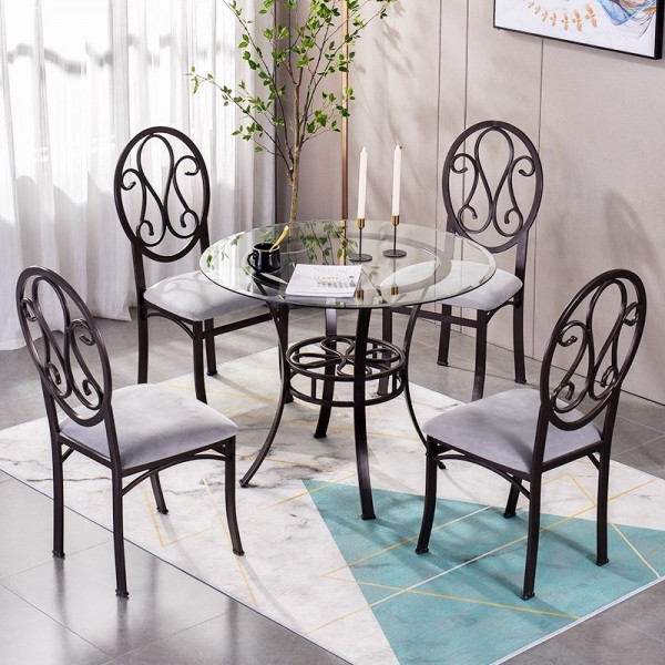 Nordic glass dining table, modern minimalist luxury living room round table, dining table and chairs