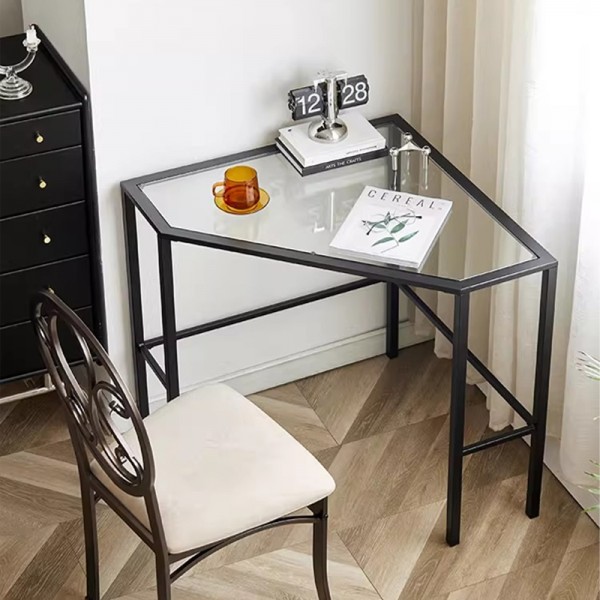 Glass triangular table, small corner table, simple home computer desk, wall corner storage rack
