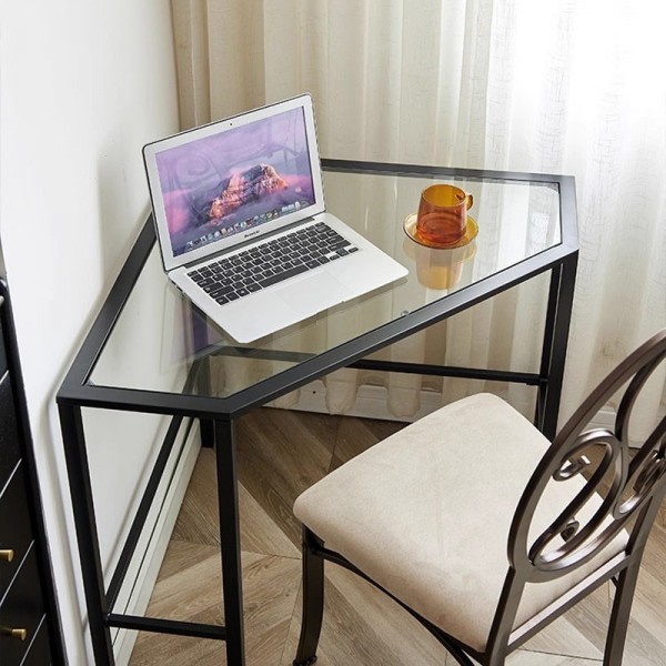 Glass triangular table, small corner table, simple home computer desk, wall corner storage rack