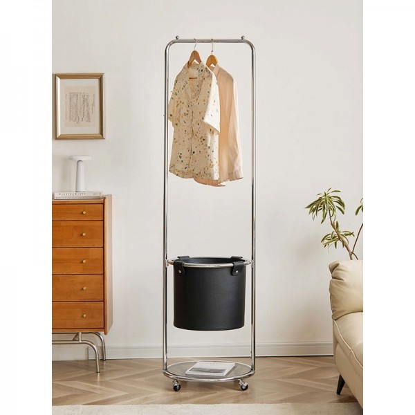 Coat rack designer, antique luxury leather pocket, home-use floor-standing movable coat rack