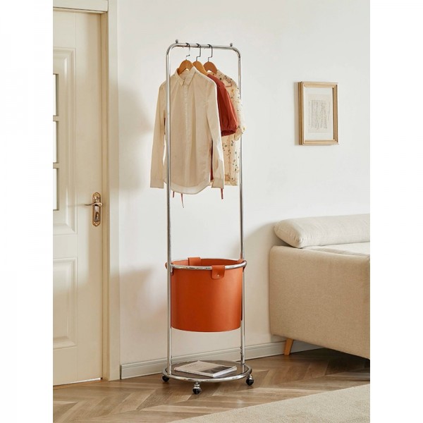 Coat rack designer, antique luxury leather pocket, home-use floor-standing movable coat rack