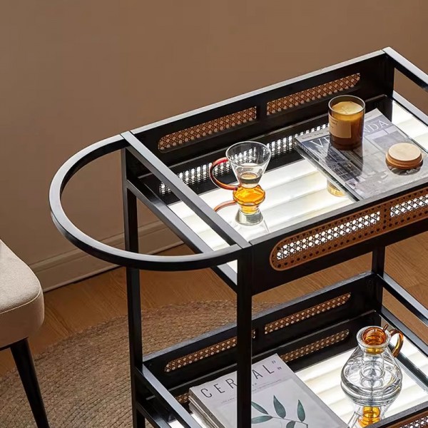 Antique wicker small trolley, minimalist tea table, storage rack, designer mobile Japanese dining cart