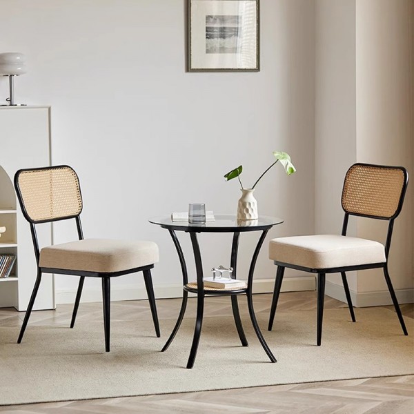Home-use minimalist round small-sized table and chair set for afternoon tea and leisure, made of woven rattan