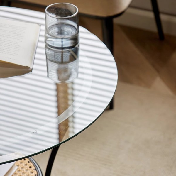 Home-use minimalist round small-sized table and chair set for afternoon tea and leisure, made of woven rattan