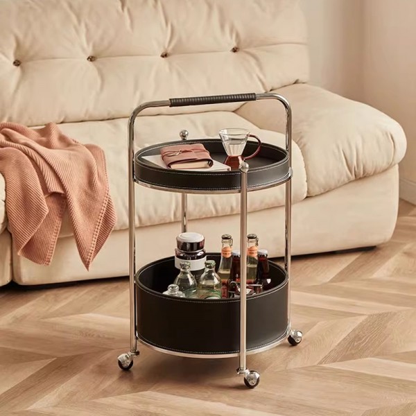 Blue-coloured side table, antique-style movable trolley storage cabinet, light luxury leather bag snack storage trolley