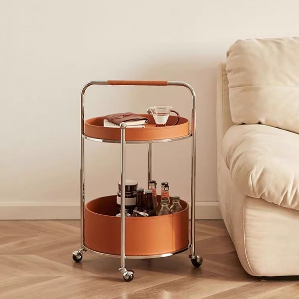 Blue-coloured side table, antique-style movable trolley storage cabinet, light luxury leather bag snack storage trolley